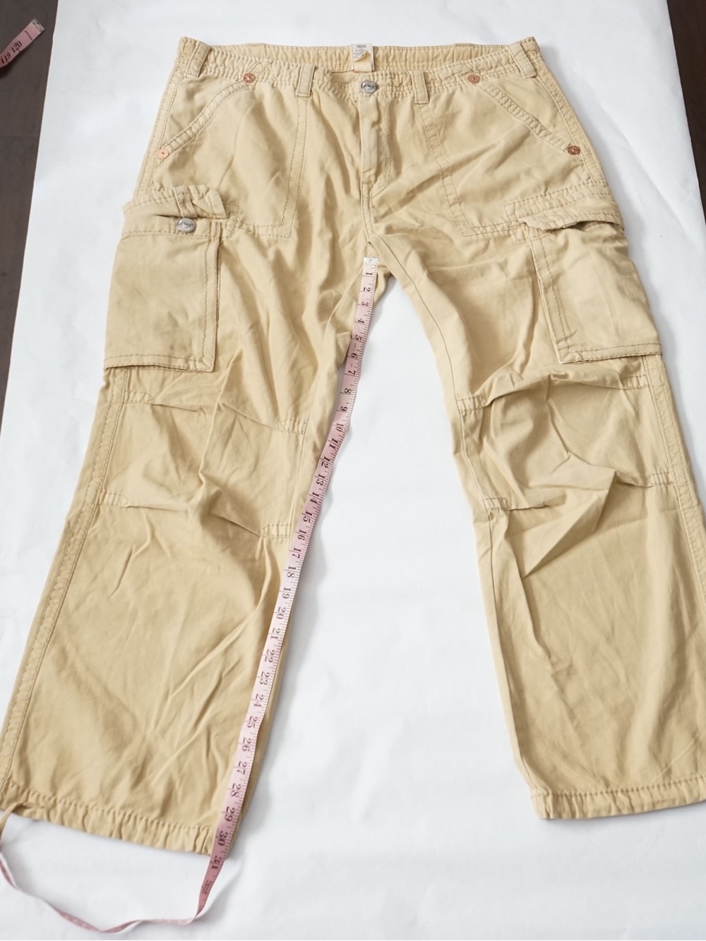 🔥True Religion Anthony Cargo Pants Khaki Tan Beige Size 40 Y2K Utility Baggy🔥